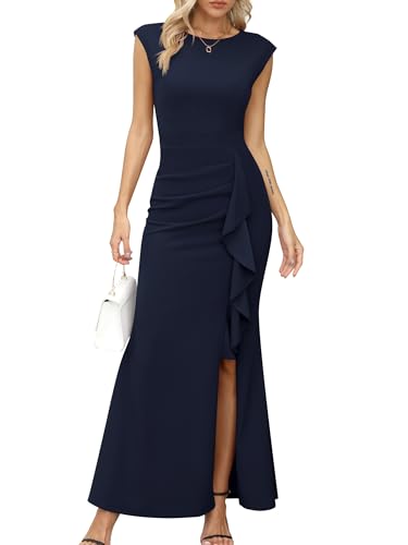 Missufe Maxi Rüsche Flügelärmel Cocktail Abendkleider Damen Ballkleid Schlitz Meerjungfrau Bodycon Hochzeit Festlich...
