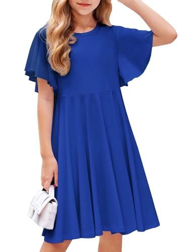 Arshiner Kinder Kleider Sommer Mädchen Kurzarmkleid Casual Baumwollkleid A-Line Swing Kleid Knielanges Kleid...