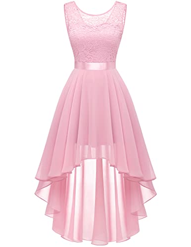 Berylove Konfirmationskleid Damen Spitzenkleid Elegant Vokuhila Cocktailkleid Ärmellos Abendkleid Chiffon Brautjungfer...