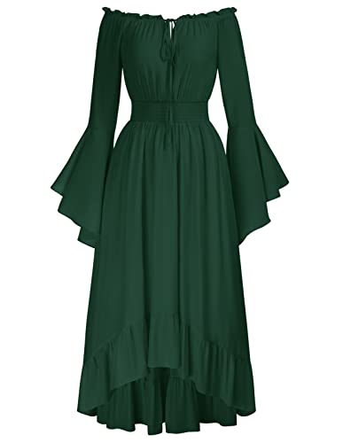 Damen Gothic Pirat Kostüm Cosplay Fasching Party Bodenlang Swing Hexenkostüm Dunkelgrün XL