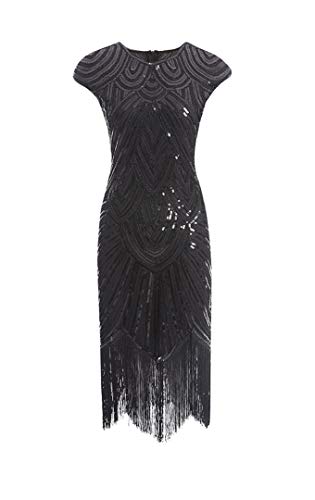 shoperama 20er Jahre Charleston Kleid Pailletten Fransen Flapper Gatsby 20's Fransenkleid Damen-Kostüm, Größe:M,...