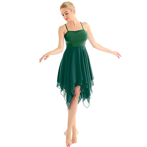 dPois Damen Tanzkleid Ballett Kleid Ärmellos aus Chiffon Swing mit Spaghettiträger Asymmetrische Tanzkostüme Latein...