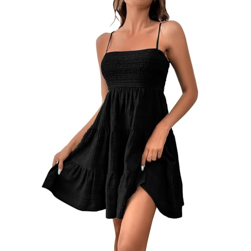 Sommerkleid Damen Kurz Elegant Spaghettiträger Strandkleid Sommer Leichte Freizeitkleid Lässig Ärmellos Minikleid...