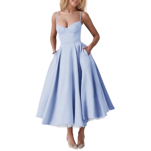 Kleid Rückenfrei Cocktailkleid Damen Lang Spaghettiträger Korsett Abendkleider Elegant Prinzessin Kleider Frauen...