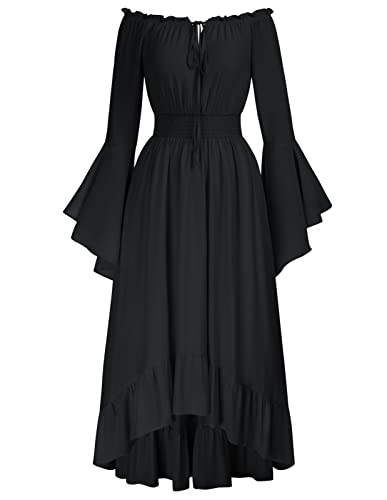 Damen Gothic Pirat Kostüm Cosplay Fasching Party Bodenlang Swing Hexenkostüm Schwarz XL