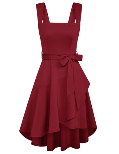 Damen ärmellose Vintage Abendkleid A-Linie Urlaub Swing Cocktail Partei Kleid Winerot L
