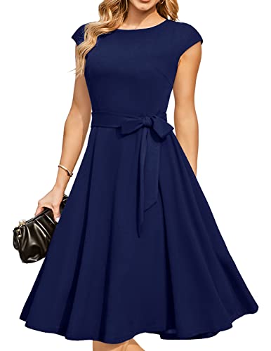 DRESSTELLS Cocktailkleid Damen Blau Elegant 1950er Knielang Rockabilly Hochzeitkleid Abendkleid Kurz Vintage Swing...