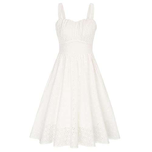 Belle Poque Weiß Sommer A-Linie Kleid für Teens Juniors Sommer solide Farbe ärmellos Flowy Kleid Elfenbein BP0724-01...