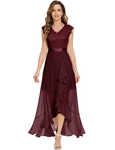 Dressystar Damen Elegant Abendkleider Hochzeit V-Ausschnitt Ballkleider Maxi Lang Brautjunferkleid Burgunderrot S