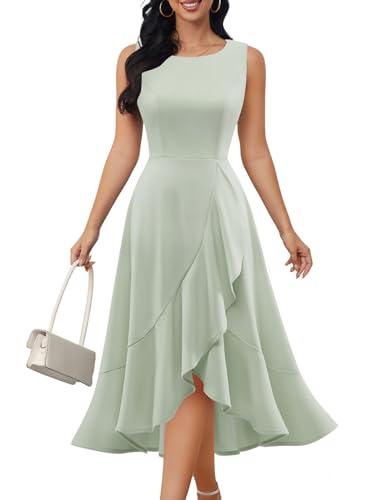 DRESSTELLS Cocktaikleid Damen Hochzeitsgast Festliche Etuikleid Elegant Vintage Curvy Partykleid Salbeigrün Hoch-Tief...