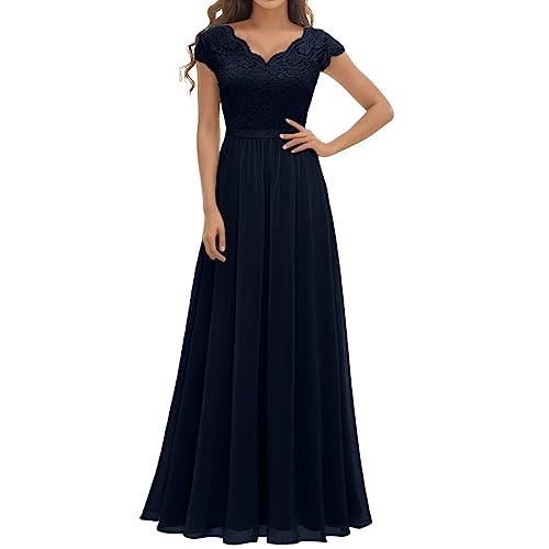 Abendkleider Lang Für Hochzeit Damen Elegant Chiffon Abendkleid Ballkleider V-Ausschnitt A Linie Ballkleid...