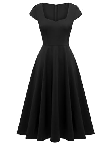 Berylove Rockabilly Kleider Swing Cocktailkleid Kleid Elegant Damen Festlich Abendkleid Damen 8009 Black XL