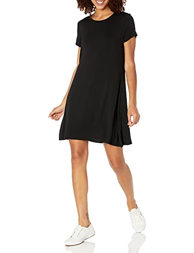 Amazon Essentials Damen Swing-Kleid mit kurzen Ärmeln und U-Ausschnitt, Schwarz, XL
