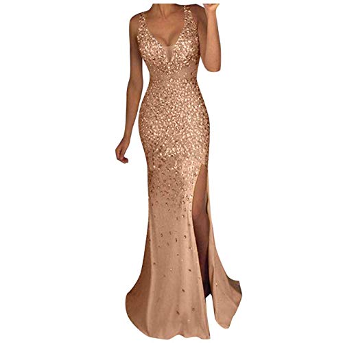 Generic Damen Abendkleid Lang Pailettenkleider für mit Schlitz Glitzer Kleid Sexy V-Ausschnitt Pailetten Abendkleider...