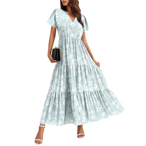 Sommerkleid Damen Leicht und Luftig Lang Blumenkleid Damen Festlich Maxikleider Elegant Boho Kleid V Ausschnitt...