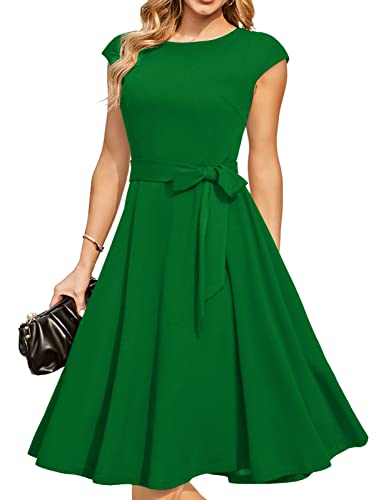 DRESSTELLS Cocktailkleid Damen Elegant 1950er Knielang Rockabilly Hochzeitkleid Grün Abendkleid Kurz Vintage Swing...