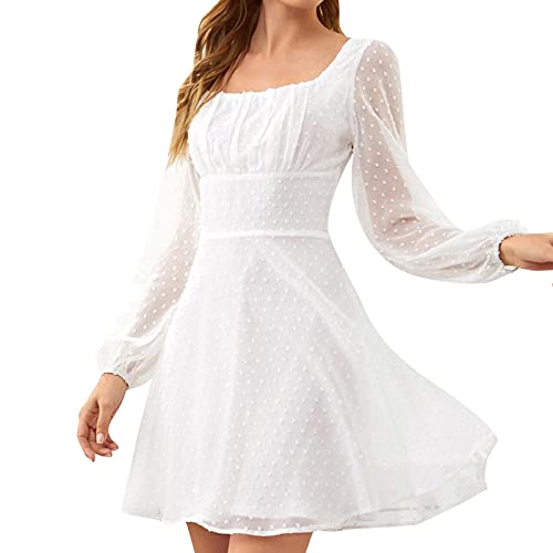 Skaterkleid für Damen Elegantes modisches einfarbiges Jacquard Chiffon-Kleid A-Linien-Kleid mit eckigem Kragen und...
