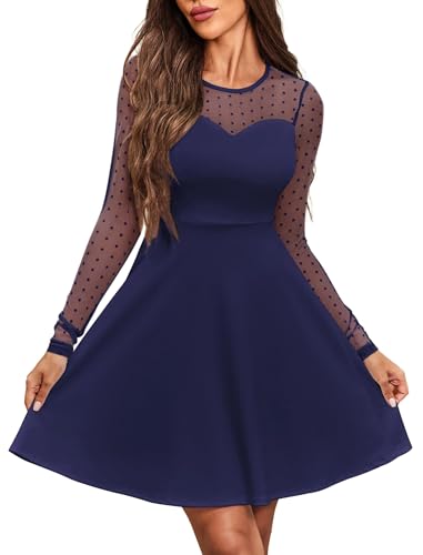 Zeagoo Damenkleider Festlich Hohe Taille Swing Kleid A Linie Vintage Cocktailkleid Knielang Partykleid Langarm Elegante...