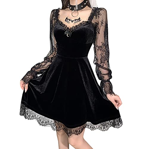 Xiangdanful Damen Kleid Sommer Minikleid Gothic Kleid T Shirt Kleid Hoodie Retro Vintage Steampunk Röcke Punk Kleid...