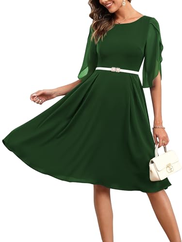 Missufe Damen Cocktailkleid Partykleid Abendkleid Chiffonkleid Elegant Knielang A Linien Festlich Swing Tulpen Halbarm...