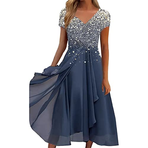 Sommerkleid Damen V Ausschnitt - Abendkleid Lang,Kleid Damen Elegant Chiffon Swing Cocktailkleid Moderne Maxikleid...