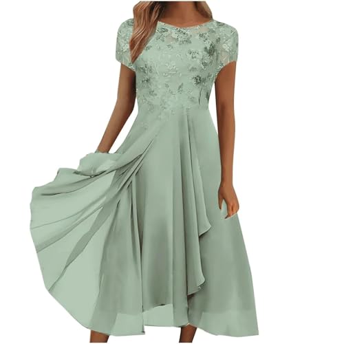 Petticoat Kleid Damen, Damen Sommerkleid - Abendkleider Lang Kleid Elegant Chiffon Spitze Swing Cocktailkleid LäSsig...