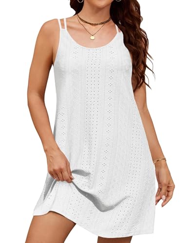 Zeagoo Strandkleid Damen Sommerkleid Ärmellos Leicht Spaghettiträger Kleid Swing A-Linie Kleider Kurz Sommer Bikini...