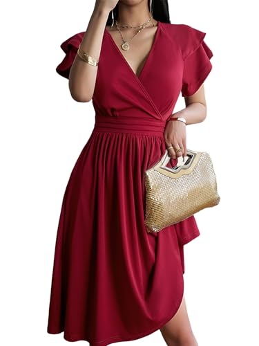 Jiraewh Damen Elegant Swing Retro Party Cocktailkleid V-Ausschnitt Rockabilly Freizeitkleider Kurze Ärmel Hohe Taille...