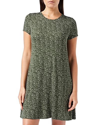 Amazon Essentials Damen Swing-Kleid mit kurzen Ärmeln und U-Ausschnitt, Olivgrün, Punkte, M
