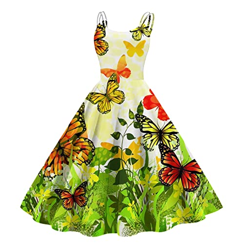 Rockabilly Kleider Damen Festlich Hohe Taille Sommer Partykleid Blumendruck Petticoat Kleid Vintage Retro-Kleidung Swing...